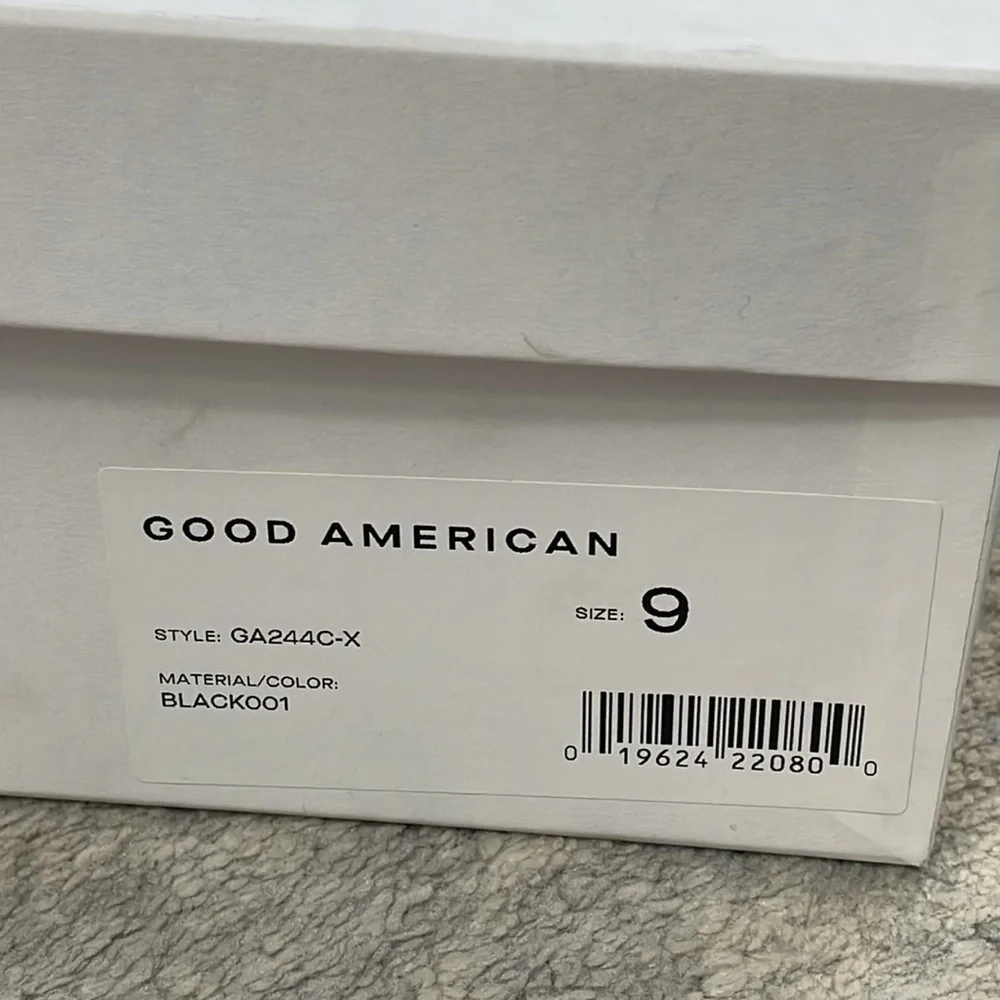 NIB Good American Black Patent Croc Leather Boots Square Toe Ankle Booties Sz 9
